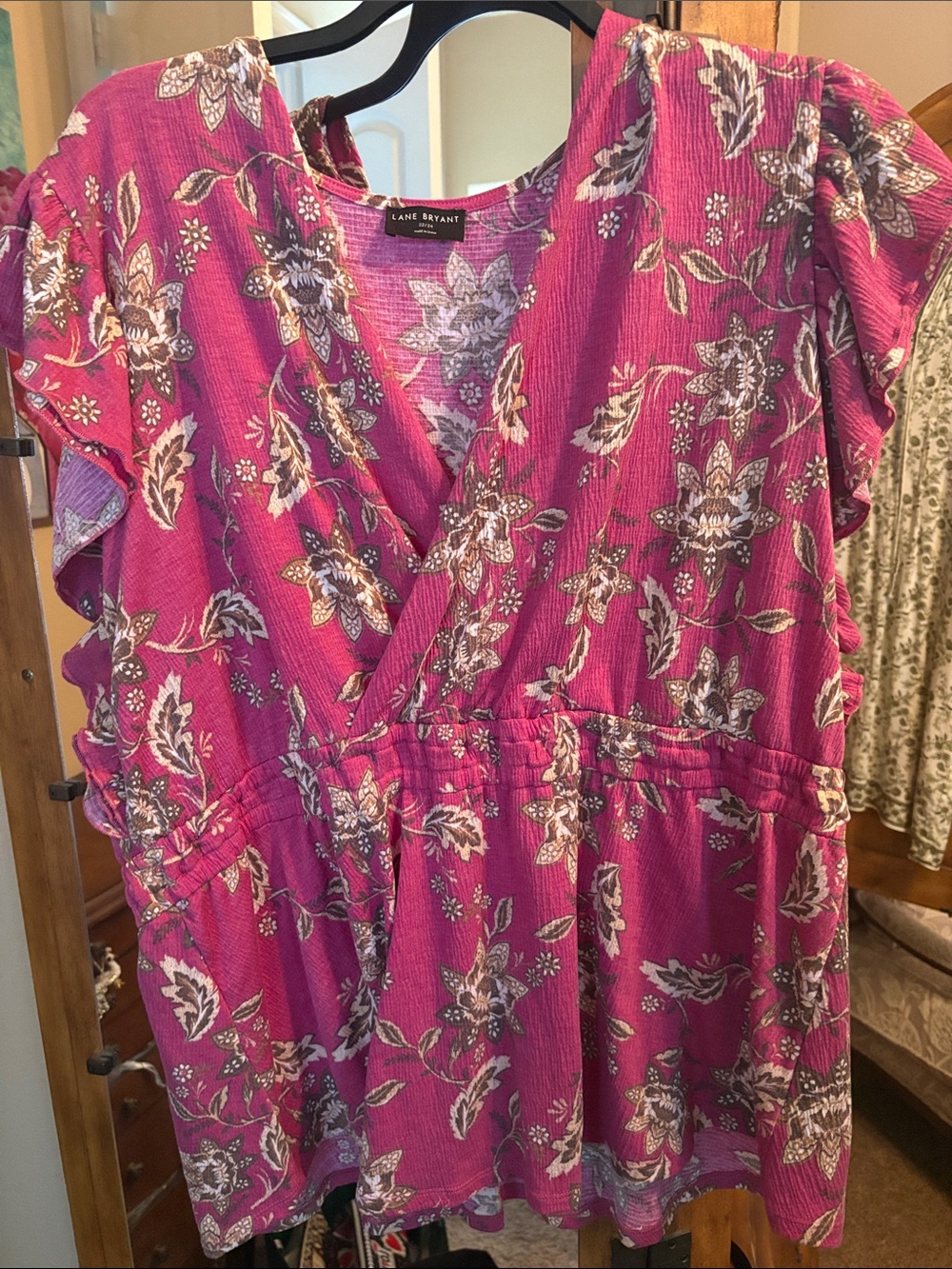 Lane Bryant Magenta Floral Wrap-Front top